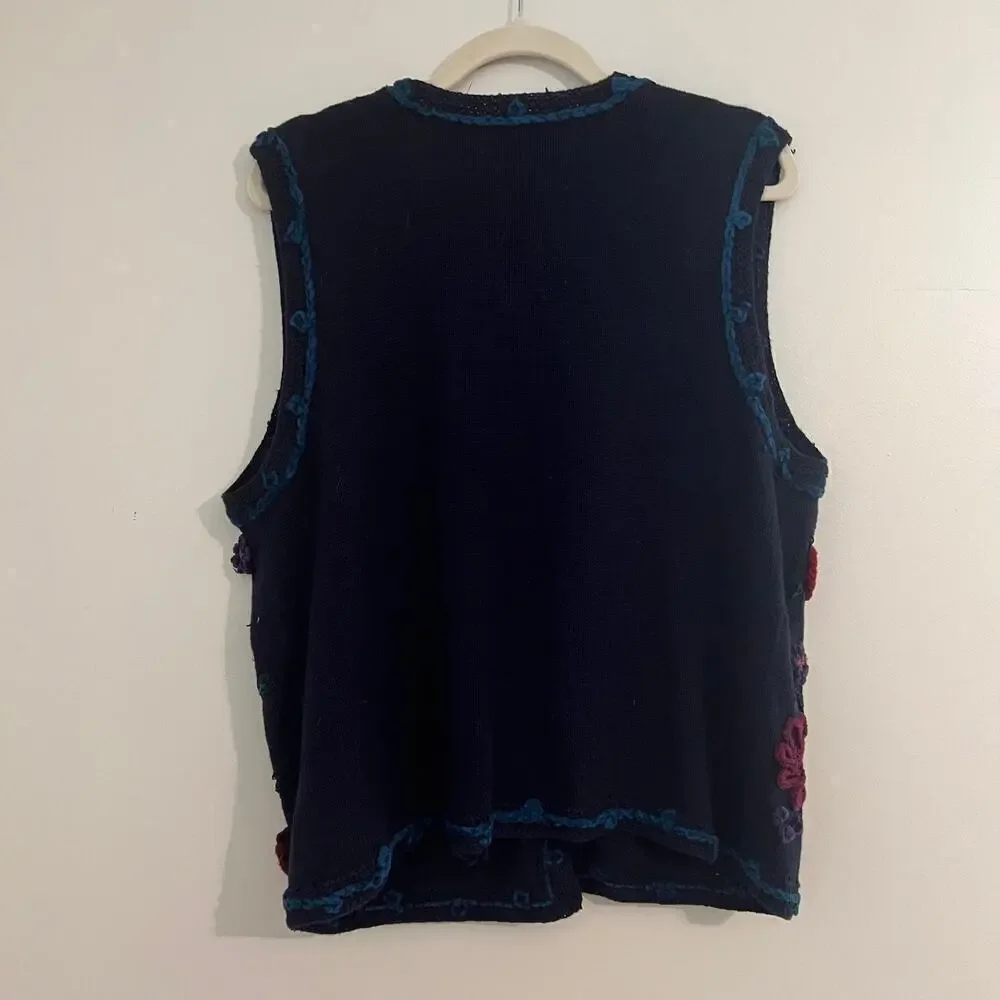 Vintage Erika Ramie Cotton Blend Crochet Floral Button Front Vest Cottagecore - Picture 9 of 9